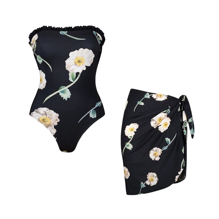 Damen Einteiler Badeanzug mit floralem Rüschendetail Echo Archiv