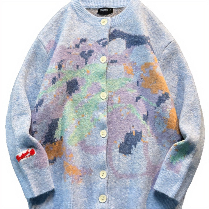 Damen Oversized Strickjacke mit abstraktem Intarsia-Muster Echoarchiv