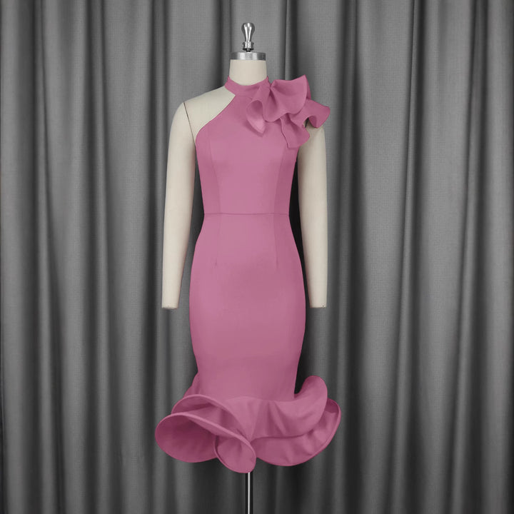 Damen Elegantes Abendkleid mit asymmetrischem Design und voluminösem Rüschenakzent Echo Archiv