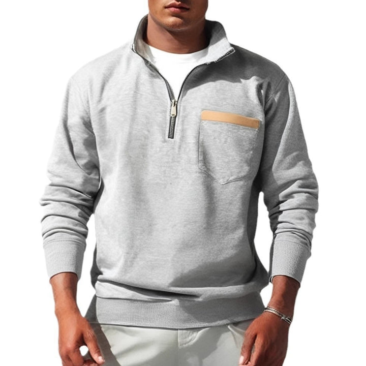 Herren modischer Stehkragenpullover mit halbem Reißverschluss und Brusttasche Echoarchiv