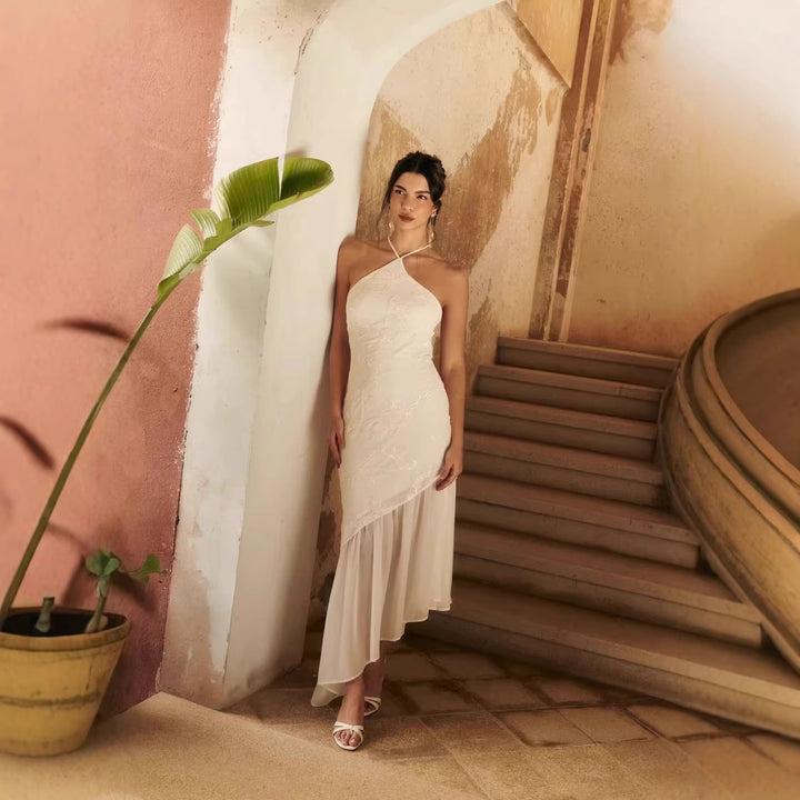 Damen Asymmetrisches Hochzeitskleid mit eleganter Spitze Echo Archiv