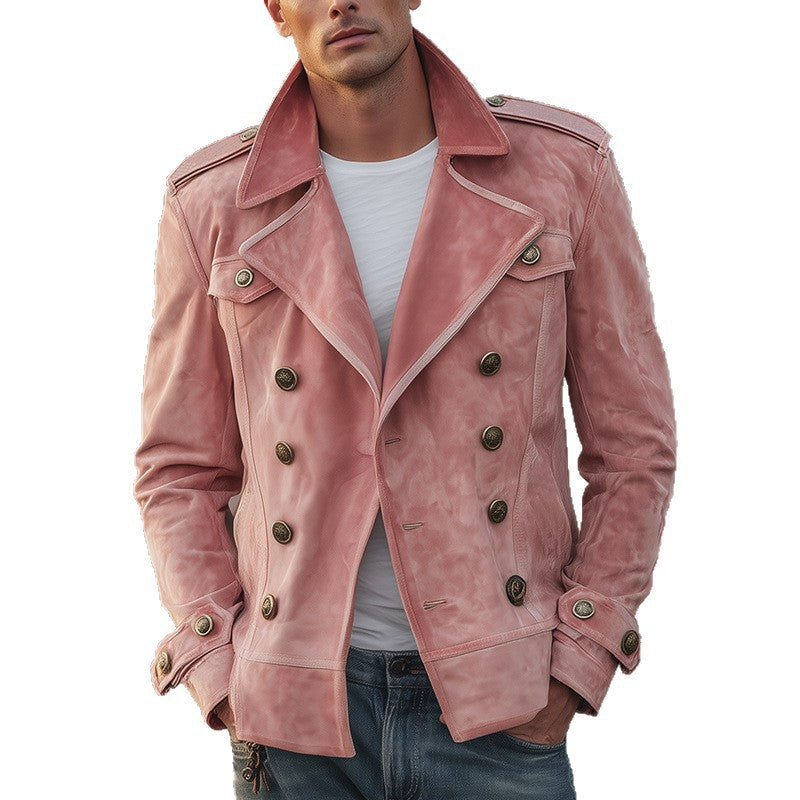 Herren Doppelreihige Wildlederjacke im Aviator‑Stil mit Epauletten Echoarchiv