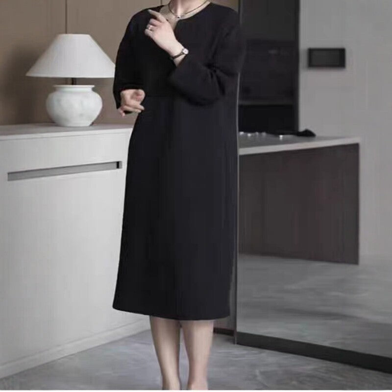 Damen Schlichtes Midikleid mit V-Schlitz, dreiviertel-Ärmeln und geradem Fall Echoarchiv