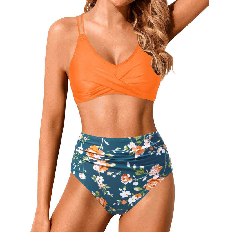 Damen Hochtailliertes Bikini-Set mit gerafftem Oberteil Echo Archiv