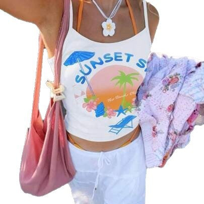Damen Tanktop mit kreativem Sommermotiv und lässigem Schnitt Echo Archiv