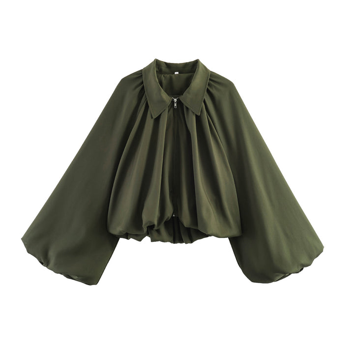 Damen Kurze Cape-Jacke mit voluminösen Ballonärmeln, Stehkragen und Reißverschluss Echo Archiv
