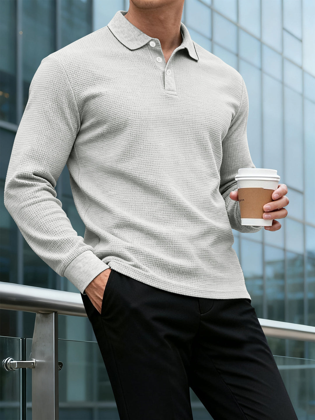 Herren Langarm Polo-Shirt mit strukturiertem Design Echoarchiv
