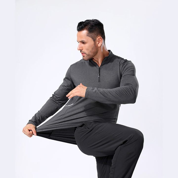 Herren Leichtes Sportliches Langarm-Poloshirt mit kurzem Reißverschluss und Stehkragen Echoarchiv