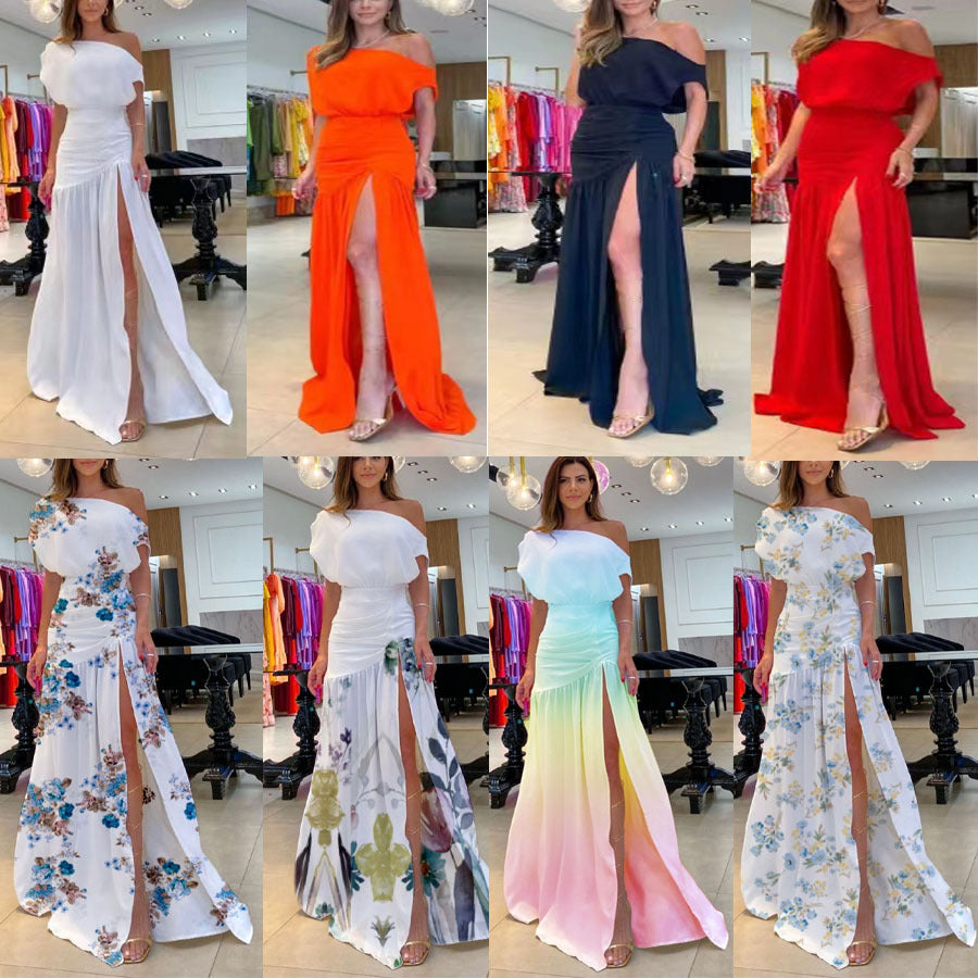 Damen Langärmeliges Kleid mit seitlichem Schlitz und off-shoulder Design Echo Archiv