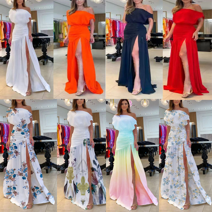Damen Langärmeliges Kleid mit seitlichem Schlitz und off-shoulder Design Echo Archiv