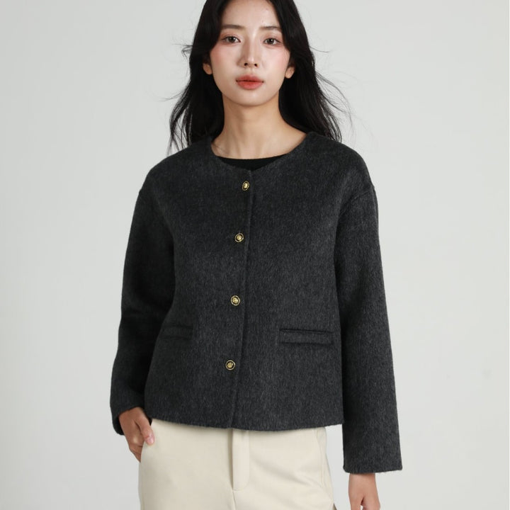 Damen Modische Kurzjacke mit Knopfleiste Echoarchiv