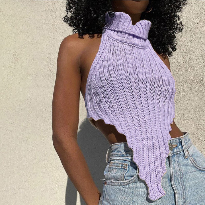 Damen cropped Stricktop mit hohem Kragen Echo Archiv