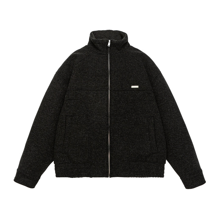 Herren Kurz geschnittene Boxy-Wollfleece-Jacke mit hohem Stehkragen und durchgehendem Reißverschluss Echoarchiv