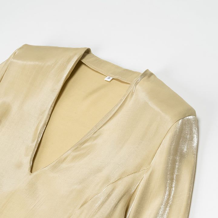 Damen nan locker fallendes Maxikleid mit tiefem V-Ausschnitt und langen Ärmeln Echo Archiv