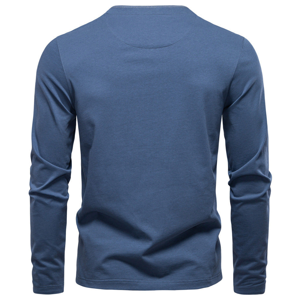 Herren nan legeres Baumwoll-Langarmshirt mit kurzer Knopfleiste und Stehkragen Echo Archiv