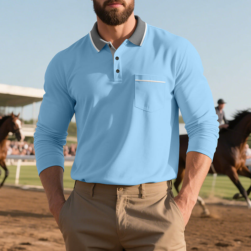 Herren Langarm Poloshirt mit modischem Kragen und Brusttasche Echoarchiv