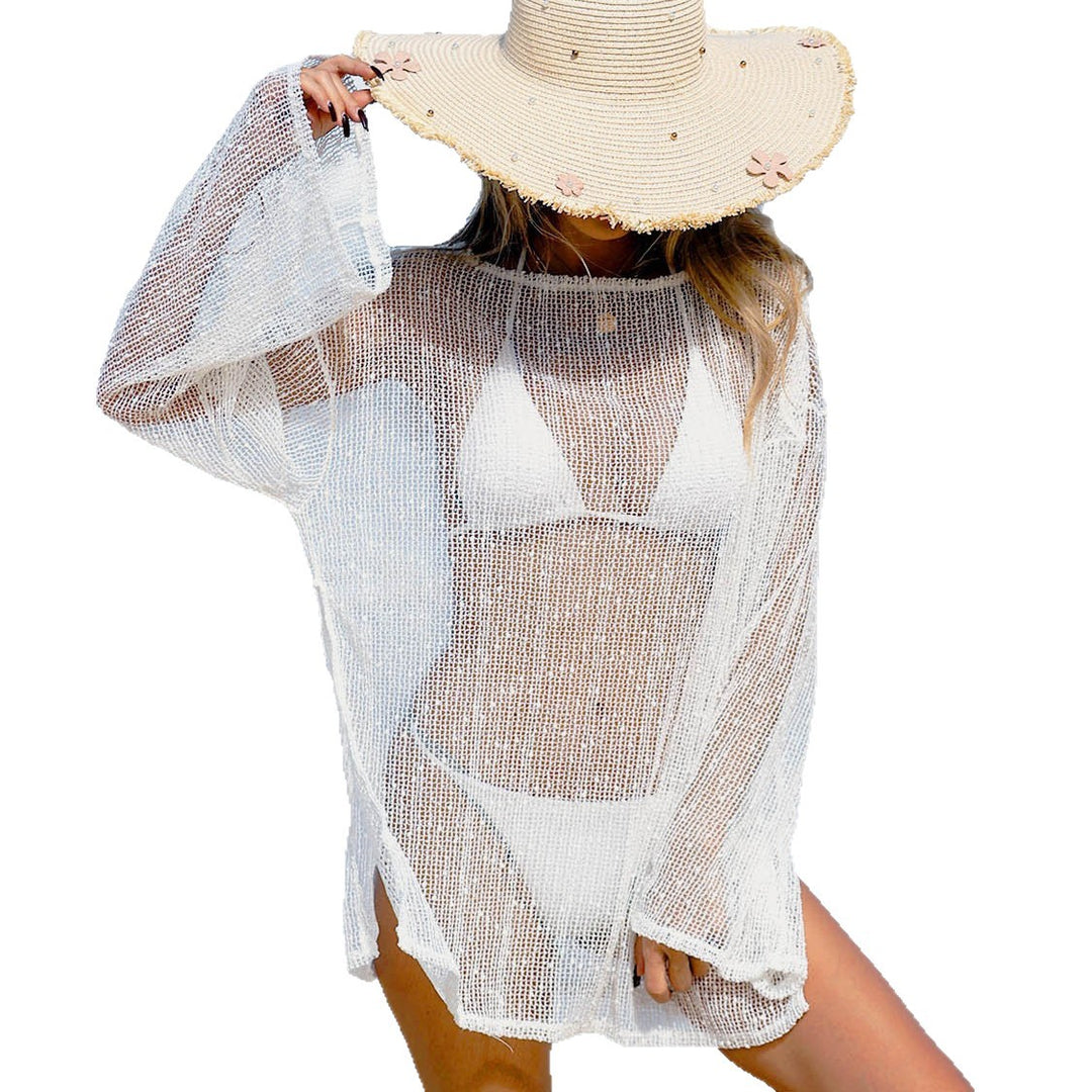 Damen Transparente Strandtunika mit elegantem Schnitt und feinem Netzmuster Echo Archiv