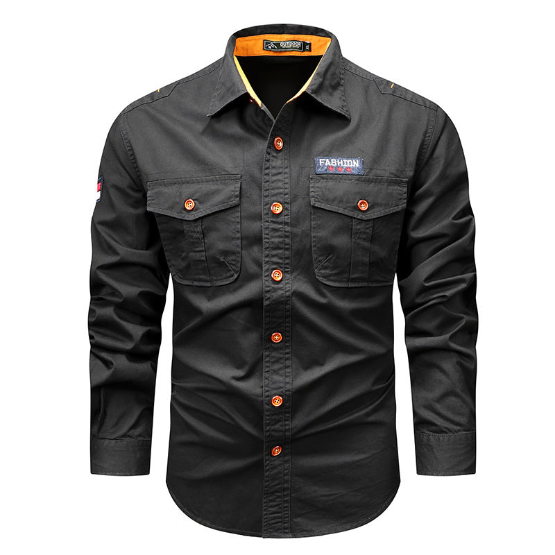Men's utility long-sleeve cotton work shirt with dual chest pockets – Arvello