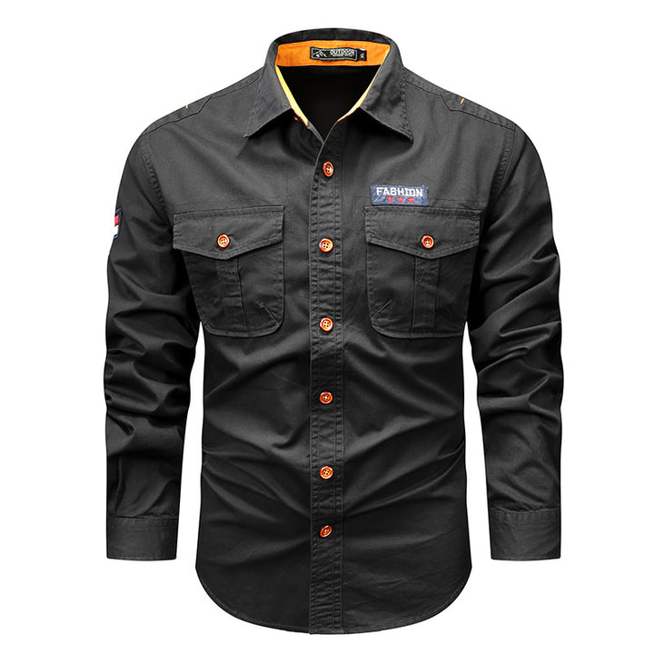 Men's utility long-sleeve cotton work shirt with dual chest pockets – Arvello