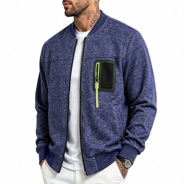 Herren Strick-Bomberjacke mit funktionaler Brusttasche und Reißverschluss – Brevano