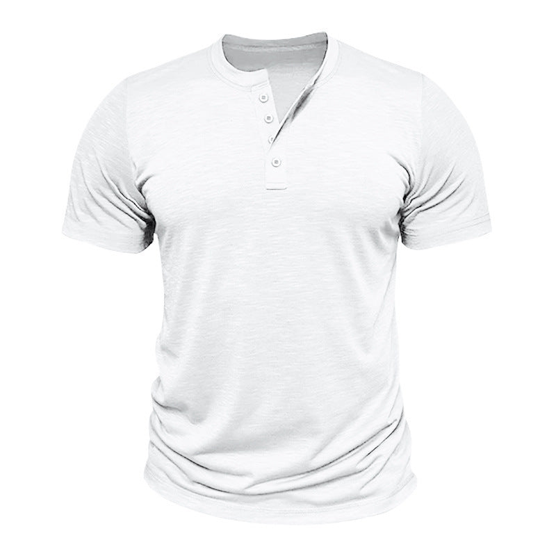 Herren Kurzarm-Henley-T-Shirt mit dekorativen Knopfdetails und geschmeidiger Oberfläche Echoarchiv