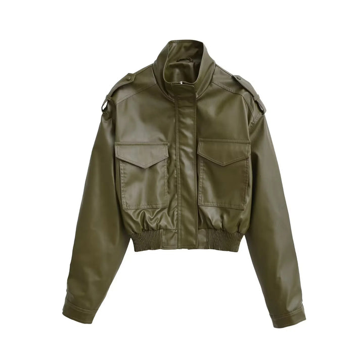Damen nan cropped Field-Bomberjacke im Military-Look mit Stehkragen, Schulterklappen und taillennahem Rippbund Echo Archiv