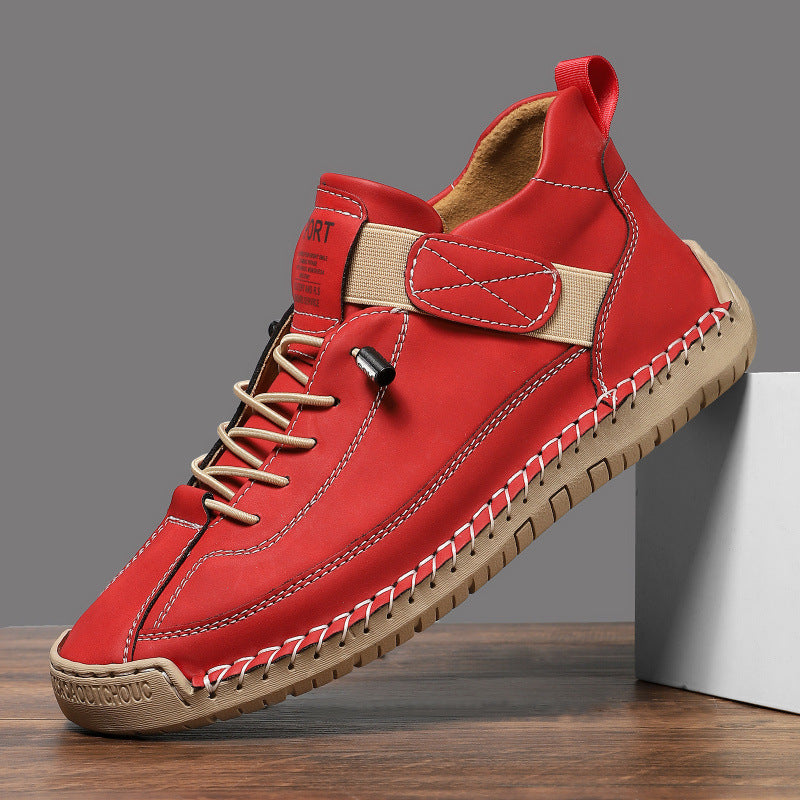 Herren Ledernachahmender Freizeit‑Sneaker mit Klettriemen, Mokassinnaht & profilierter Gummisohle Echoarchiv
