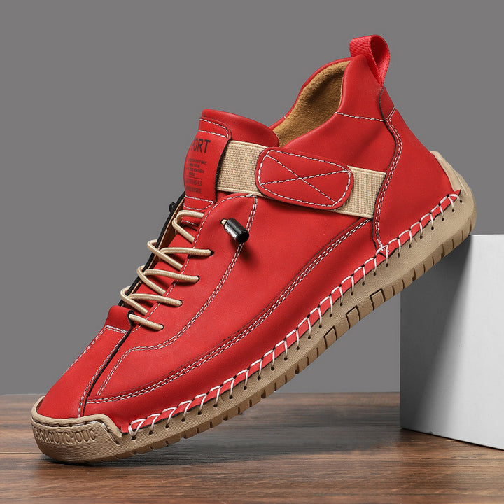 Herren Ledernachahmender Freizeit‑Sneaker mit Klettriemen, Mokassinnaht & profilierter Gummisohle Echoarchiv