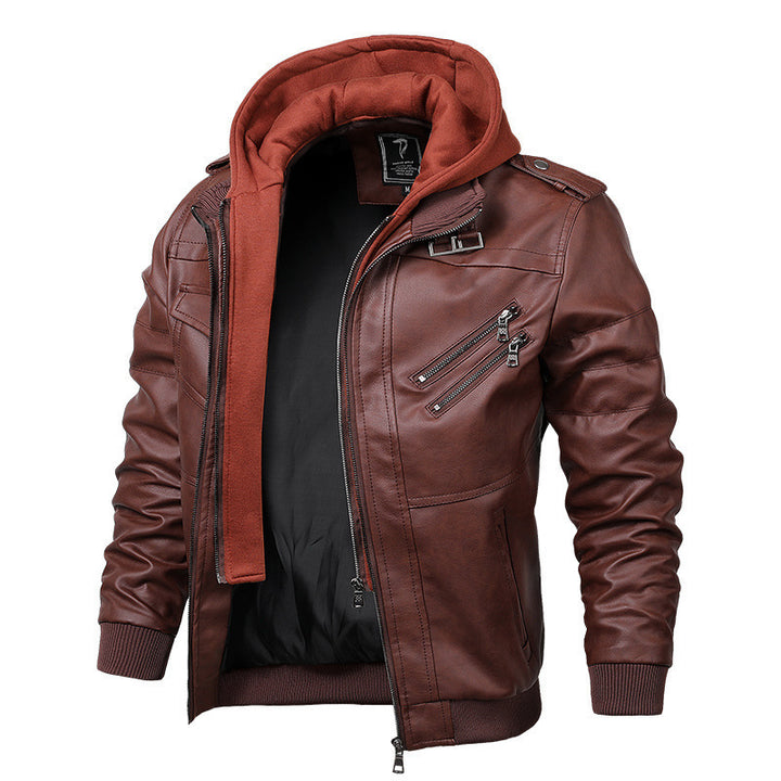 Herren Modische Kunstlederjacke mit Kapuze Echo Archiv