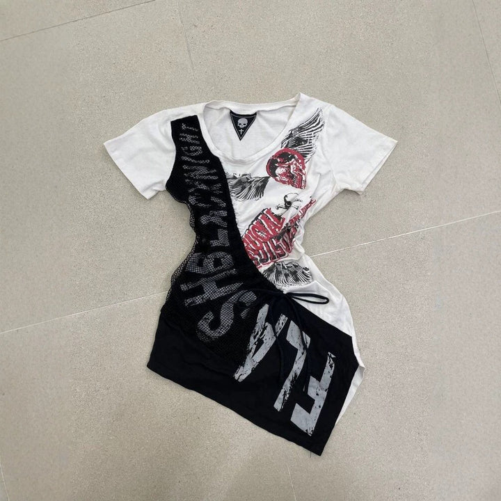 Damen lässiges T-Shirt mit einzigartigem Grafikdesign und sportlichem Mesh-Einsatz Echo Archiv