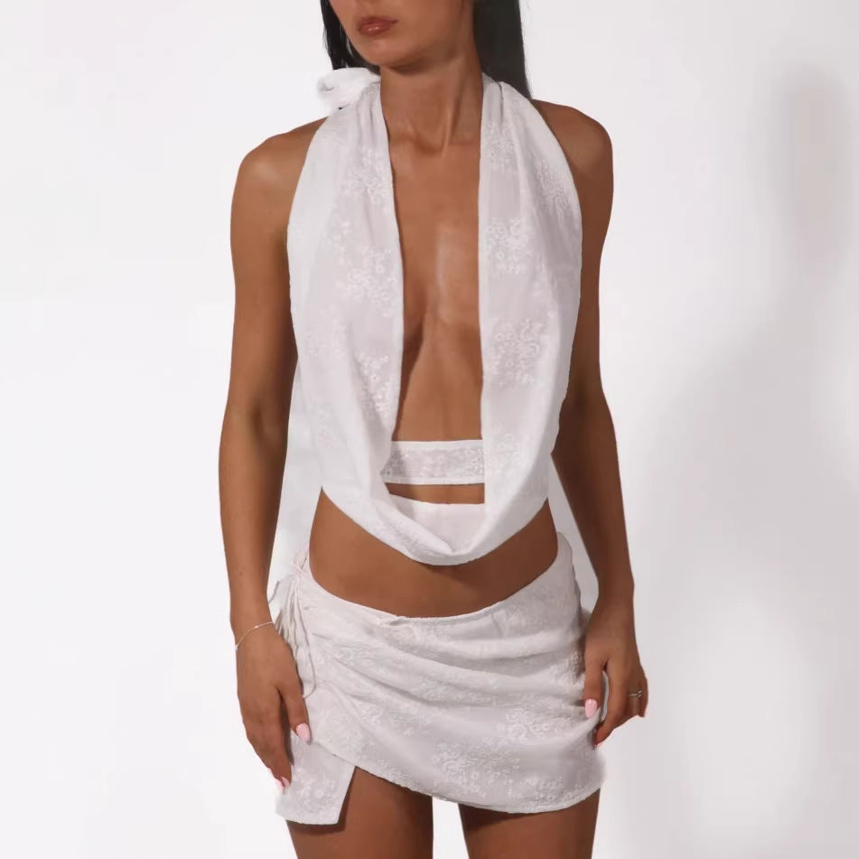 Damen Verspieltes Bauchfreies Top mit asymmetrischen Rüschendetails Echo Archiv