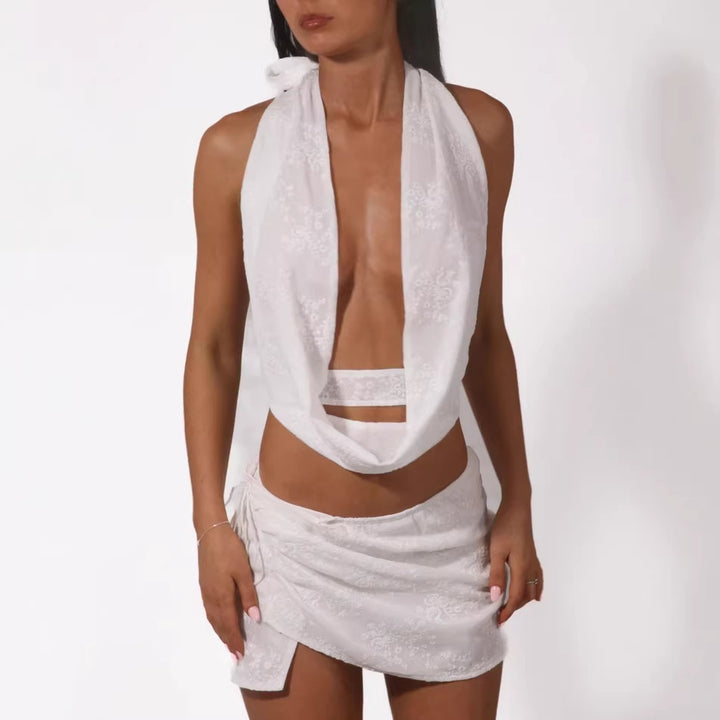 Damen Verspieltes Bauchfreies Top mit asymmetrischen Rüschendetails Echo Archiv