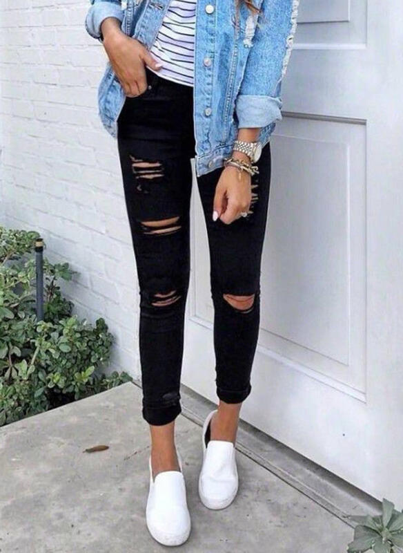 Damen Skinny Jeans mit modischen Rissen – Dénora