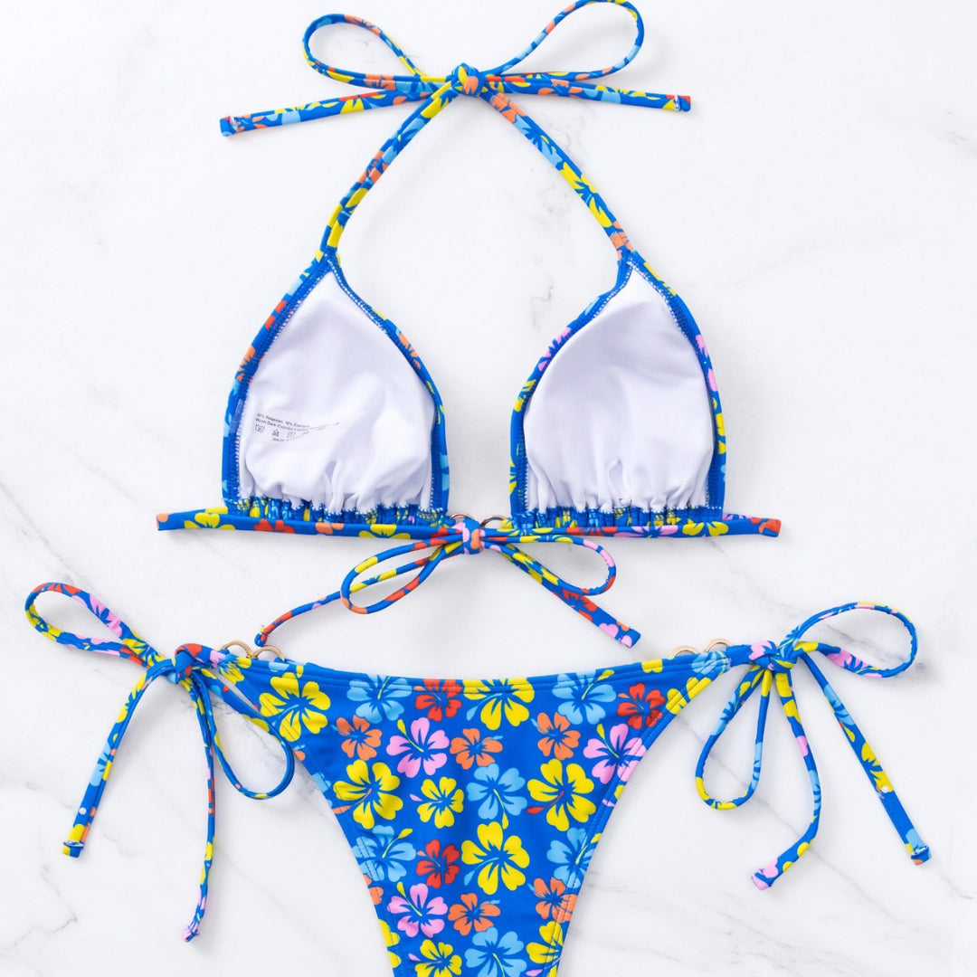 Damen Triangel-Bikini mit floralem Print und verstellbaren Schnüren Echo Archiv