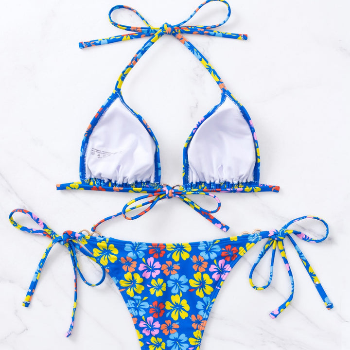 Damen Triangel-Bikini mit floralem Print und verstellbaren Schnüren Echo Archiv