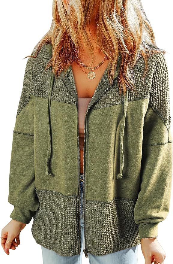 Damen Lässige Oversize-Kapuzenjacke mit Strukturstrick-Einsätzen und Reißverschluss Echoarchiv