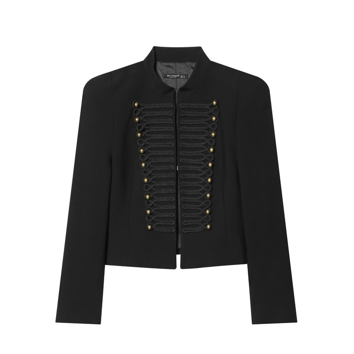 Damen militarisch inspirierte Kurzjacke mit dekorativem Kordelbesatz und Stehkragen – Célinea