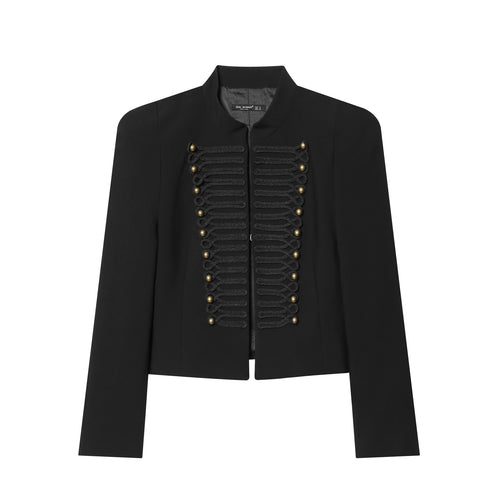 Damen militarisch inspirierte Kurzjacke mit dekorativem Kordelbesatz und Stehkragen – Célinea