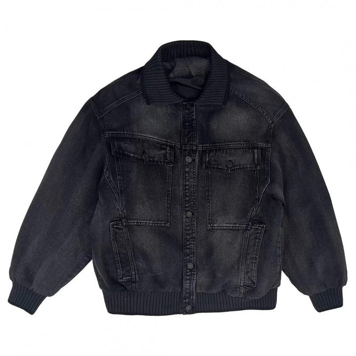 Herren Weitgeschnittene Jeansjacke mit geripptem Kontrastkragen und Vintage-Waschung Echoarchiv