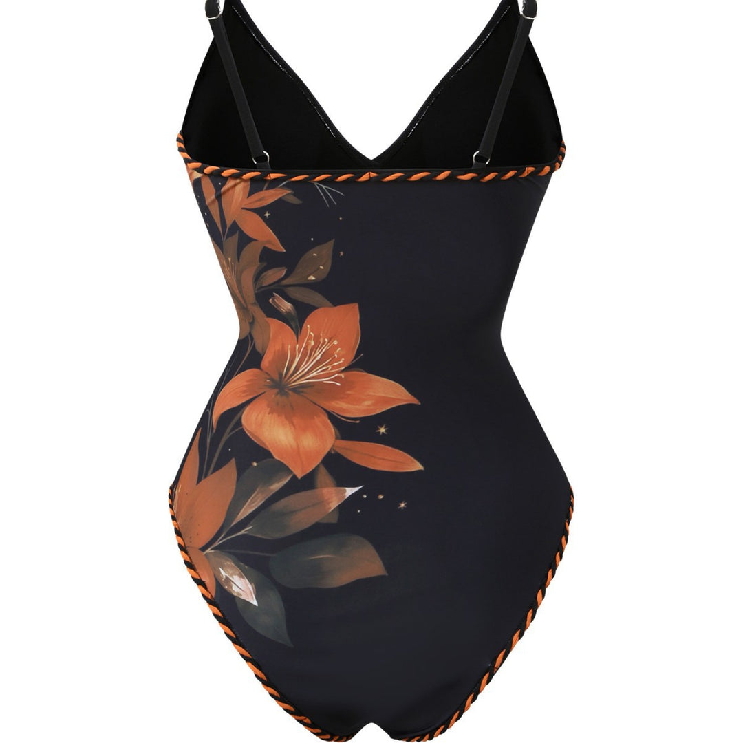 Damen Mode-Badeanzug mit floralem Design und transparentem Wickelrock Echo Archiv