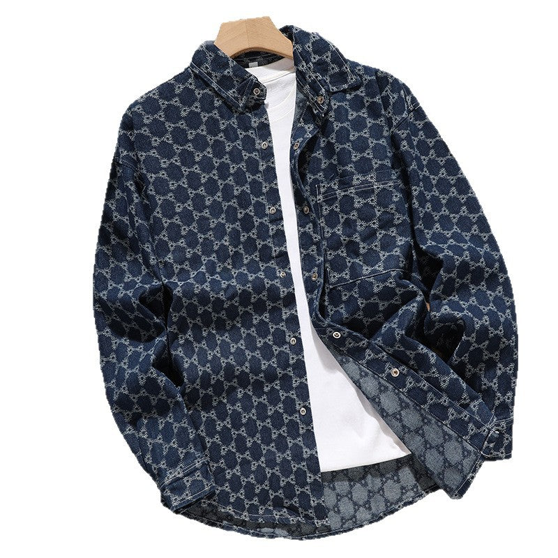 Herren modische Overshirtjacke aus hochwertigem Denim mit einzigartigem Muster Echoarchiv