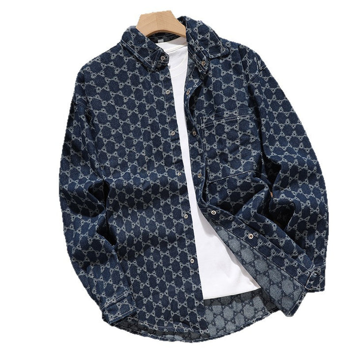 Herren modische Overshirtjacke aus hochwertigem Denim mit einzigartigem Muster Echoarchiv