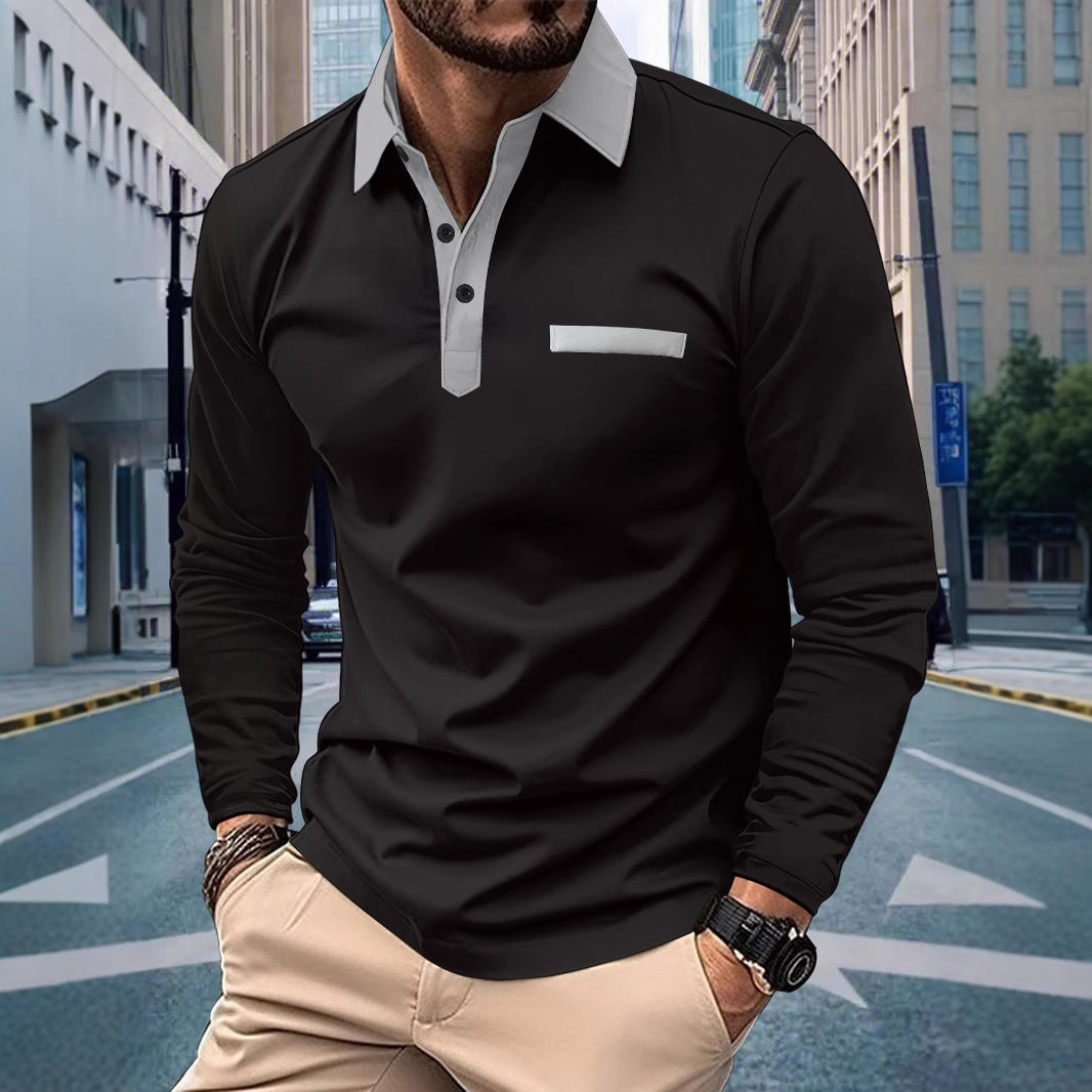 Herren Langarm Poloshirt mit modernem Stehkragen und raffiniertem Kontrastdesign Echoarchiv