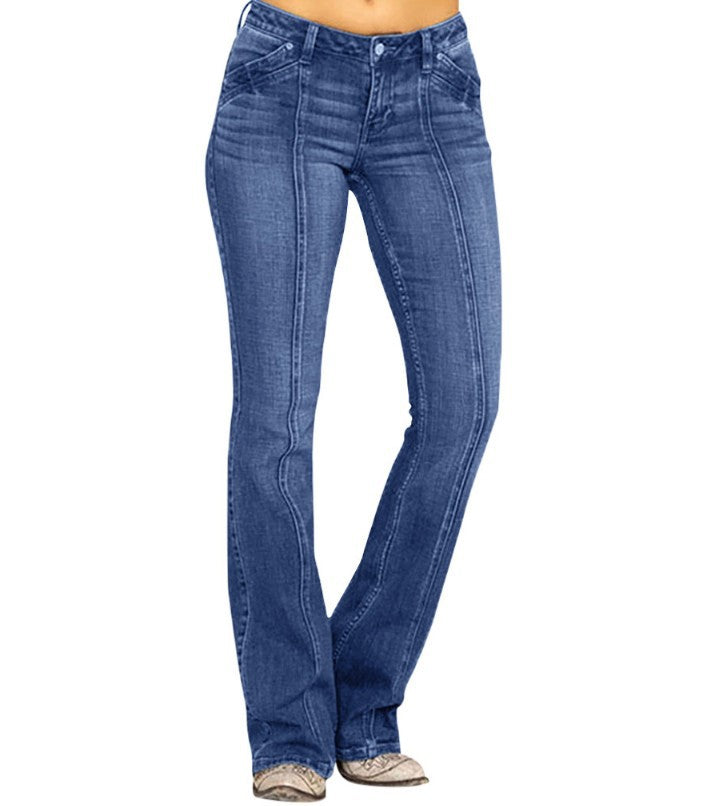 Damen nan weite Schlagjeans mit hochgeschnittener Taille, figurbetontem Hüftschnitt und elastischem Denim Echo Archiv
