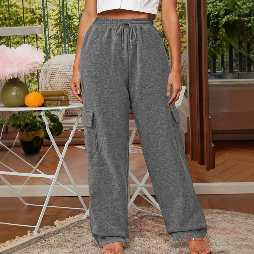 Damen Weiche Cargo-Loungehose mit elastischem Bund und weitem Bein Echoarchiv