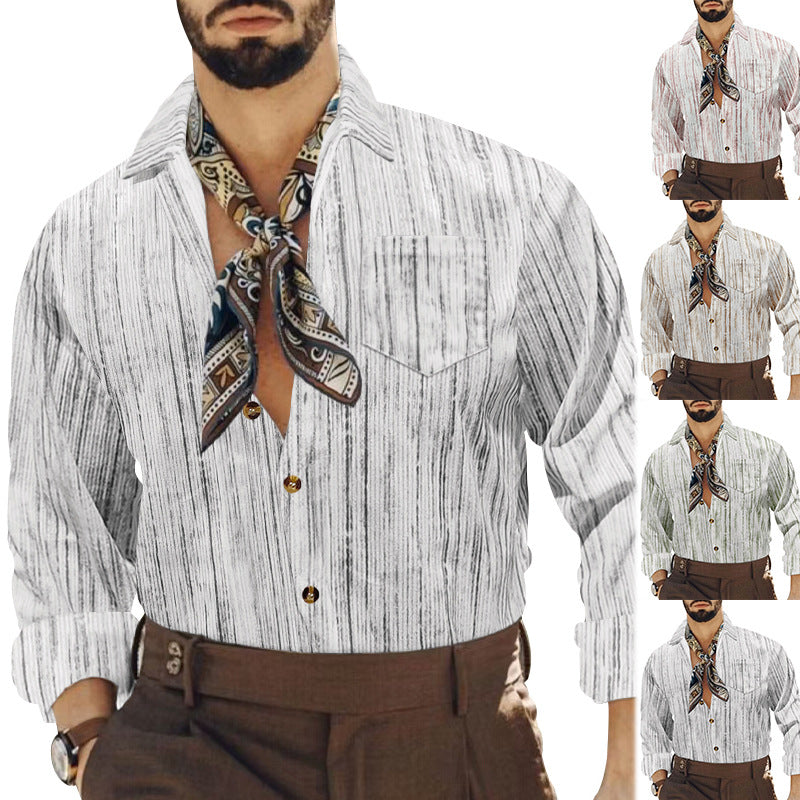 Herren Modisches Langarmhemd mit strukturiertem Design und praktischen Knöpfen Echoarchiv