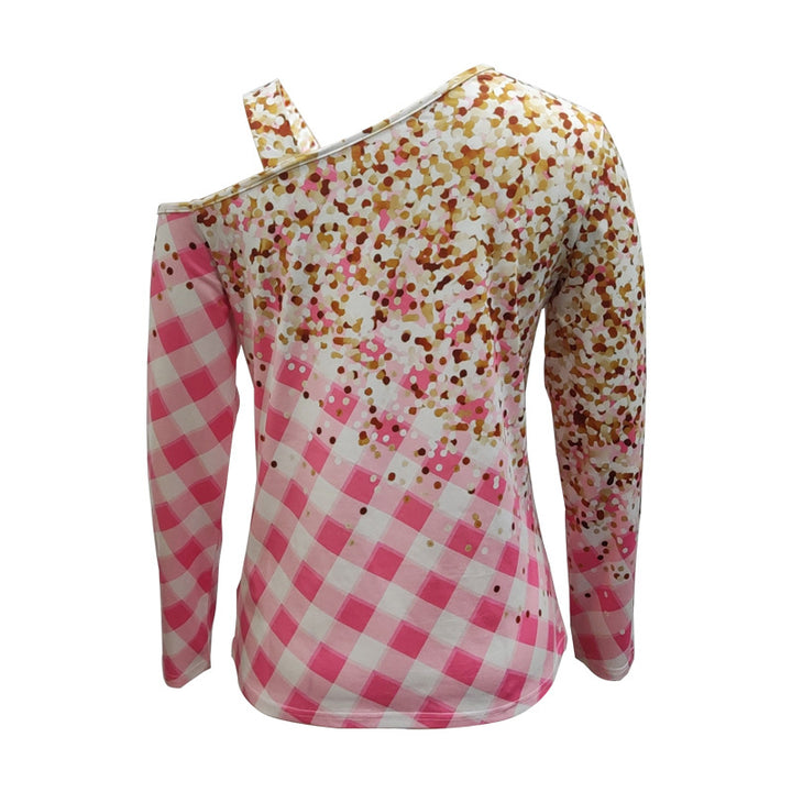 Damen Schulterfreies Langarmshirt mit Gingham-Karo und One-Shoulder-Riemen – Avérine