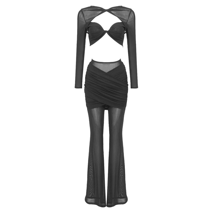 Damen elegantes Crop-Top und weit geschnittene Hose Set Echo Archiv