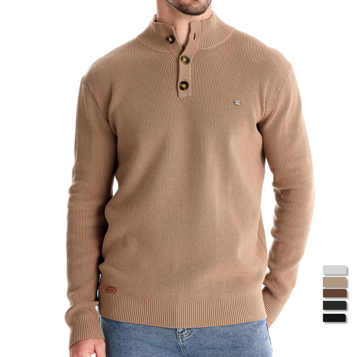 Herren Pullover mit Knopfleiste und strukturiertem Muster Echoarchiv