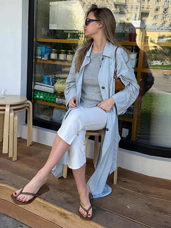 Damen Leichter langer Trenchcoat aus technischem Material mit verdeckter Knopfleiste und lockerem Fall Echoarchiv